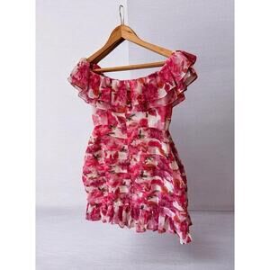 L'atiste FLORAL RUCHED RUFFLE SLEEVELESS MINI DRESS Womens Size Small